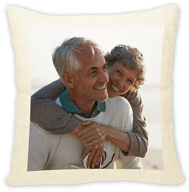 LOOXIS Personalisiertes Kissen mit Foto & Text Bedruckt, selbst gestalten – 40x40 cm, Creme - Geschenkidee Männer, Frauen, Jahrestag, Geburtstag – grob Gewebt