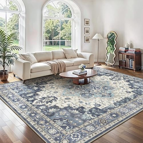 GENIMO Tapis Vintage pour Salon 160x230 cm, Tapis Lavables avec Dos Antidérapant, Tapis à Poils Courts pour Cuisine, Salle à Manger, Bureau et Chambre