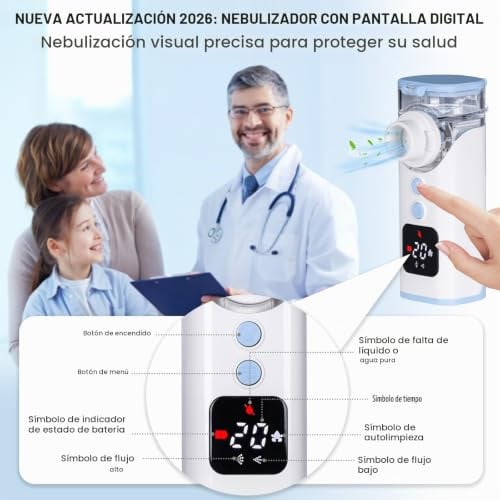 HITHINKMED Aerosol Portatile Silenzioso, Macchina Aerosol Ultrasuoni Adulti e Bambini, Ricaricabile E USB-C con Display Digitale e Funzione di Pulizia Automatica Inalatore (Blu)