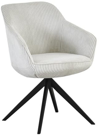 B&D home® Esszimmerstuhl ARVIT drehbar – mit Armlehnen, 360° Drehfunktion, Moderner Cordstoff in hell Grau, Metallgestell schwarz, komfortabel gepolstert