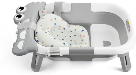 PandaEar Faltbare Baby Badewanne Neugeborene mit Pad, Klappbare Badewanne Baby Bathtub, Crocodile