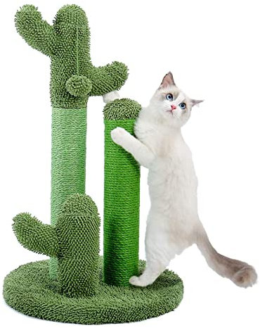 Cactus para rascador de gatitos, cuerda de sisal natural, árbol verde, entretenimiento para gatos de gran tamaño