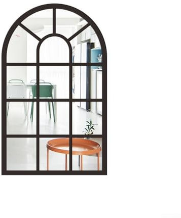 URPIZY Espejo de pared con marco de madera, ventana de imitación 3D, espejo acrílico, pegatinas de pared, decoración para sala de estar, dormitorio, 42 x 27 cm, autoadhesivo (negro)