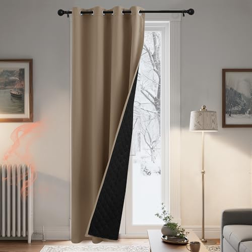 PONY DANCE Thermovorhang Kälteschutz Tür 100% Blickdichte Gardinen | 1 Stück H 210 x B 140 cm, Cappuccino, Verdunkelungsvorhang, Doppellagig, Türvorhang mit Ösen, Wärmeisolierend, Dick
