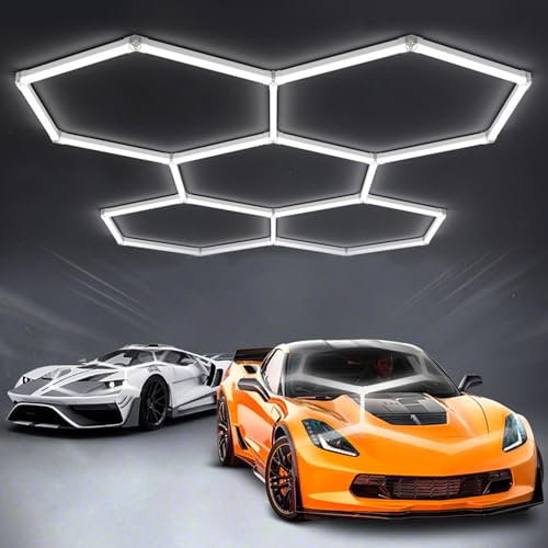 GNIUBBDB Sechseckiges LED-Garagenlicht, 6500 K, Sechseckiges Gitter, Ladenlichter, Ring-Deckenleuchte Für Garage, Werkstatt, Keller, Fitnessstudio, Lager 5 HEX