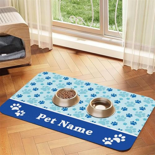 ZYHJJ Tapis de Nourriture pour Chien Personnalisé,Set de Table Personnalisé pour Animal Domestique,Set de Table pour Bol d'eau,pour Chien et Chat avec Photo,et Nom Antidérapant,et Imperméable