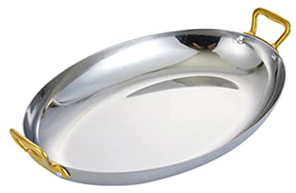 Paellera española ovalada, acero inoxidable con asas dobles para platos perfectos de mariscos en casa, restaurante o camping al aire libre