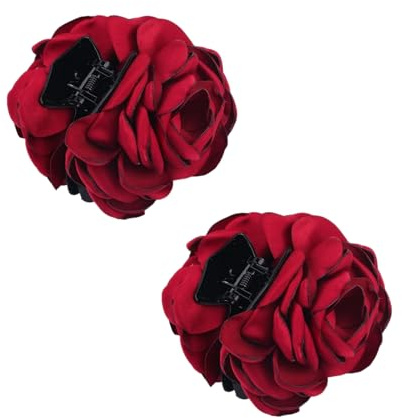 2 fermagli a mascella da donna in chiffon rosso vino, a forma di rosa, clip per capelli con motivo floreale, accessori eleganti per donne e ragazze