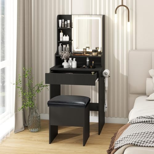 YOURLITE Dressing Table with LED Lights Mirror, Vanity Desk with Drawers