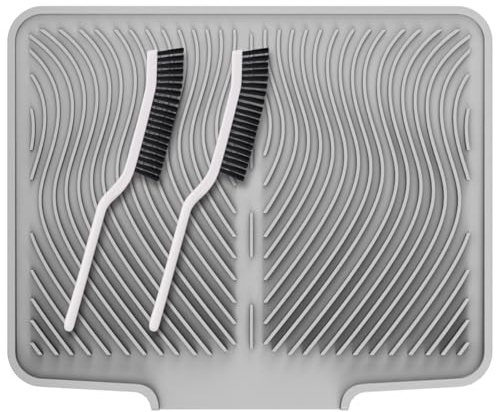 LUXHEIM Silicone Draining Mat, Dish Drying Mat with 2 Cleaning Brushes | Non-Slip Sink Drainer Mat, Heat Resistant Folding Draining Board Mat for Kitchen Counter, Sink, 40×33 cm