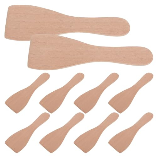 DIKACA spatules en Bois de hêtre Lot de 10 pour Cuisson et Barbecue avec Design Ergonomique Compact, ustensiles Multifonctions pour poêle et friture