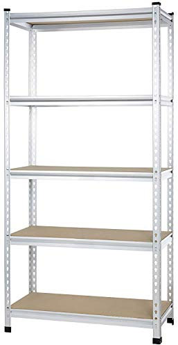 Amazon Basics robustes 5 Regale mit 1.800 kg Tragfähigkeit (360 kg pro Ablage), Doppelstangen, eloxiertes Aluminium, Spanplatte, 45.72 x 91.44 x 182.88 cm