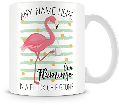 MUGGZ Pink Flamingo Mug with Name Personalised Cup - Gift for Women and Girls - Customise with Name