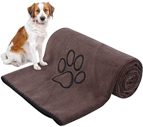 KinHwa super saugfähiges Haustierhandtuch Mikrofaser Hund Badetuch für Hunde und Katzen 76CM x 127CM (braun)