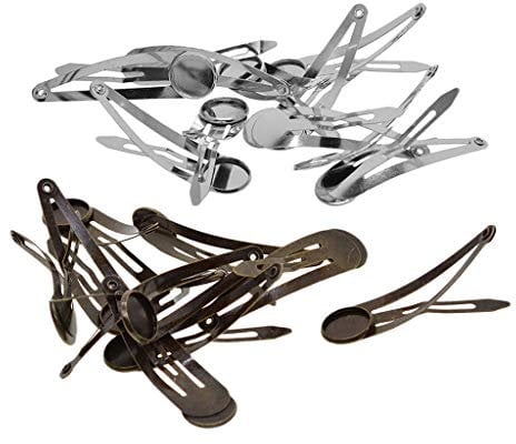 F Fityle 20pcs Snap Haarclips Haarklammern Snap Haarspangen Cabochon Haarspange Rohlinge Cabochon Tabletts Lünette Haarschmuck
