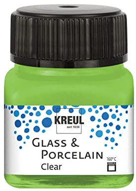 KREUL 16297 - Glass & Porcelain Clear apfelgrün, im 20 ml Glas, transparente Glas- und Porzellanmalfarbe auf Wasserbasis, schnelltrocknend, glasklar