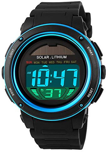 FeiWen Multifuncional Digitales Solar Relojes de Unisex Deportivo Outdoor Militar 50M Impermeable LED Electrónica Reloj Plástico Bisel con Goma Correa Cronógrafo Alarma