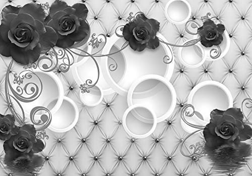 wandmotiv24 Fototapete grau Rosen Polster, XXL 400 x 280 cm - 8 Teile, Wanddeko, Wandbild, Wandtapete, Ornament, Blumen, Leder M3444