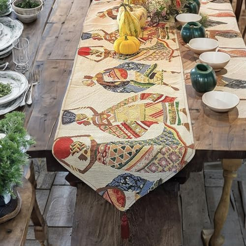 DaDa Bedding Rustikaler Tapisserie-Tischläufer, Motiv: tanzende Frauen, festlich feiert Kwanzaa, afrikanische ethnische Kultur, Bauernhaus, Baumwollleinen, gewebte Küchen- und Essmatte, 33 x 228,6 cm