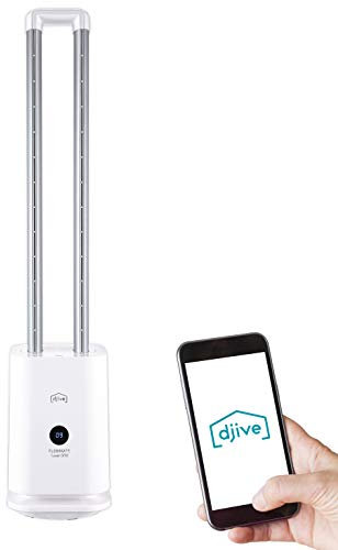 djive Flowmate Tower one ventilador sin aspas, silencioso, con control de aplicación móvil y Alexa, purificador de aire con filtro HEPA 12, con mando a distancia, oscilante 80°, 35W, Arctic White
