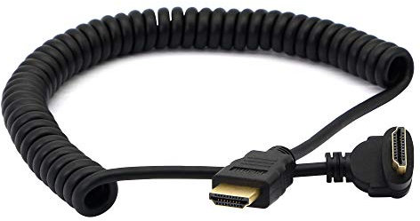 PNGKNYOCN Rechtwinkliges HDMI Spiralkabel, 90 Grad Stecker zu Stecker, Unterstützung 3D 1080P für Kamera, Monitor (Schwarz Nach Unten)