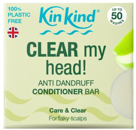 KinKind Hair Conditioner Bar - CLEAR My Head | Anti-Dandruff Solid Conditioner for Hair - Flaky Scalp Treatment | Up to 50 Washes - Vegan & Cruelty-Free