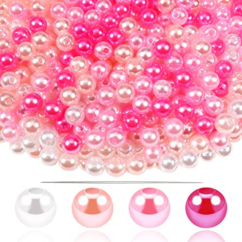 TOAOB 500pcs Perles de Plastique Perles de Nacrées Rondes Thème Rose Imitation perles Perles de Spaceur 6mm pour DIY Artisanat Colliers Bracelets Boucles D'oreilles Fabrication de Bijoux