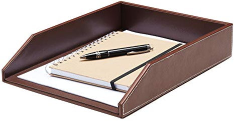Gallaway Leather Briefablage, Schreibtisch-Organizer – Premium-PU-Leder-Tablett, Dokumentenhalter passend für A4-Papier, stapelbare Schubladen für zusätzliche Schreibtisch-Aufbewahrung (braun)