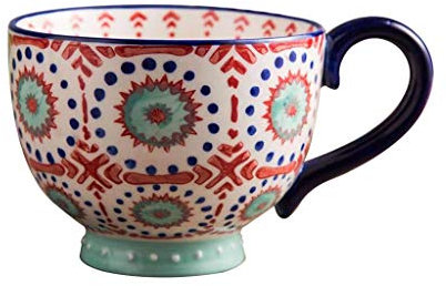 Soup Bowl with Handle Vintage Retro, Soup Bowls Mug Cup in China Porcelain Ceramic Oven Microwaveable Microwave Safe Colors for Breakfast Coffee Milk Oatmeal-400ML