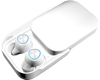 XJST Cuffie Bluetooth Senza Fili con Custodia di Ricarica, Auricolare a Prova di Sudore Dual Bluetooth 5.0 con Microfono Incorporato per Lo Sport,Bianca