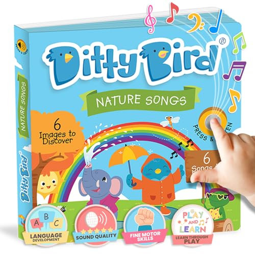 DITTY BIRD Nature Songs: Mi Primer Libro de Sonido Interactivo con 6 Canciones para Aprender inglés Mientras te diviertes. Juguete Educativo bebés y niños a Partir de 1 año.