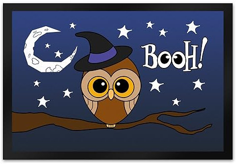 Fußmatte XL in 40x60 cm für Halloween mit niedlichem Eulenmotiv und Spruch - BOOH! Halloween Deko Geschenk für Eulen Fans für alle Nachteulen zur Walpurgisnacht oder auch sonst in