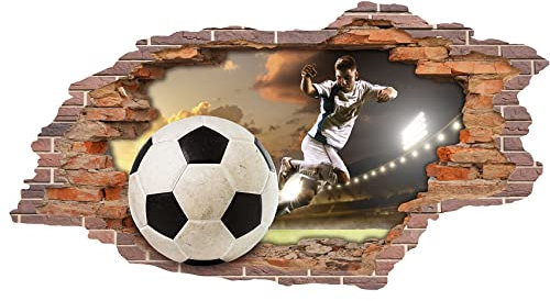 3D Wandtattoo Mauerloch 1 x 0,53 m Wandsticker Wandaufkleber Mauerdurchbruch realistisch selbstklebend Kinderzimmer Schlafzimmer Wohnzimmer Bad W009 (05 Fußball)