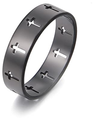Dreamtimes Kreuzring Edelstahl Christian Ring Jesus Christus Lord Gebet Schmuck Paar Verlobungsringe Mode Hochzeitsgeschenk Für Männer Frauen Silber Farbe (Schwarz, 19MM)