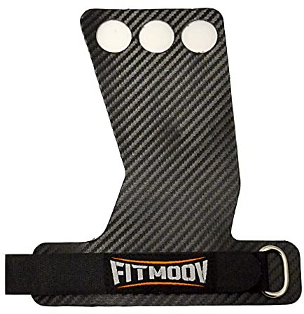 Fitmoov | Manique Sport Carbone 3 Trous | Barre Musculation, Gymnastique, Fitness, Crosstraining, Barre de tractions | Protection Main & Maintien Poignet | Grip Gant Musculation Homme & Femme… (L)