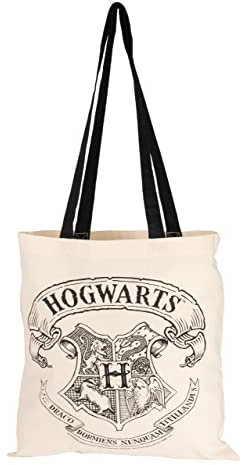 United Labels Harry Potter Stoffbeutel – Hogwarts Wappen Jutebeutel Tragetasche Baumwolltasche mit langen Henkeln Beige Naturfarben