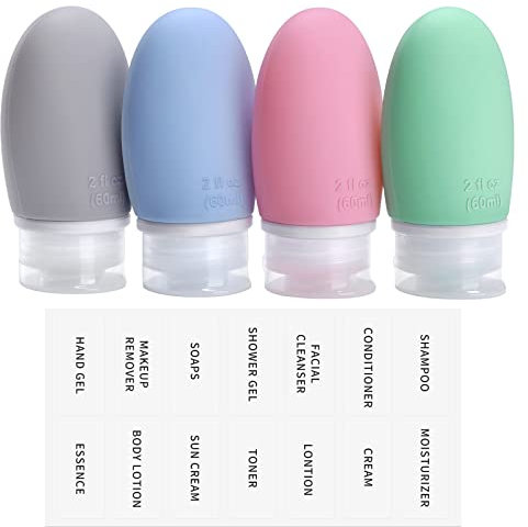 Opret 60ml Silicone Travel Bottle for Toiletries, 4 Pack Leak Proof Refillable Travel Containers Squeezable Travel Essentials for Shampoos, Conditioner and Cream, BPA Free and TSA Approved
