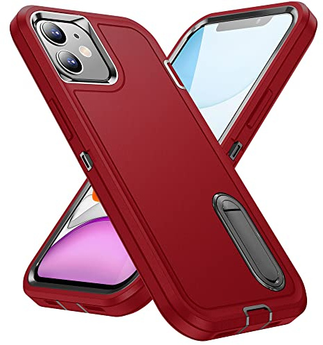 BaHaHoues for iPhone 11 Case, iPhone 11 Phone Case with Built in Kickstand,Shockproof/Dustproof/Drop Proof Military Grade Protective Cover for iPhone 11 6.1 inch (Red/Black)