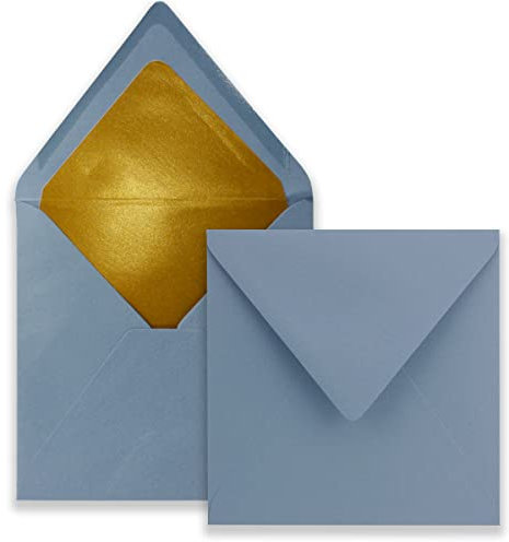 25 quadratische Brief-Umschläge - 15,5 x 15,5 cm, Graublau (Blau) - mit Gold-Papier gefüttert - Nassklebung - FarbenFroh by GUSTAV NEUSER