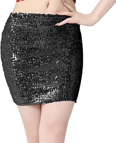 Frauen Paillettenröcke, Funkle dehnbare Bodycon Glitzer Röcke, Glänzender kurzer Hip Wrap Rock Minirock für Party Cocktail Kleid Performance Kostüm