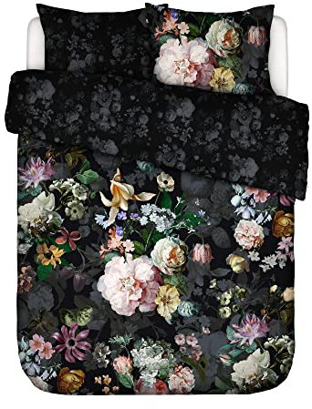 ESSENZA Bettwäsche Fleur Festive Blooming Black, 200x200 + 2X 80x80 cm - 100% Baumwollsatin 200TC - Blumen