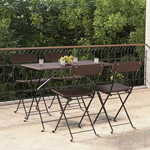JUNZAI Bistrostühle 4 STK. Klappbar, Gartenstühle, Balkonstuhl, Balkon Stuhl, Garten Stühle, Terrassenstuhl, Stühle Für Draußen, Braun Poly Rattan und Stahl