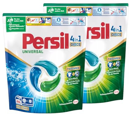 Persil Tiefenrein 4in1 DISCS 88 WL (2 x 44 Waschladungen), Universal Waschmittel mit Tiefenrein Technologie, Vollwaschmittel für reine Wäsche und hygienische Frische für die Maschine