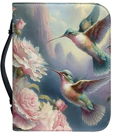 TSVAGA Bibelhülle PU-Leder Bibelhülle Mehrzweck-Buchhülle für Frauen, Kolibri Blumendruck Große Kapazität Schrift Tasche Bibelhülle Taschen mit Griff