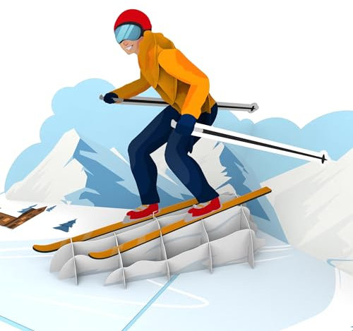 MOKIO® Pop-Up Karte – Ski – 3D Geburtstagskarte für einen Skiurlaub, Skikurs oder Skipass, Wintersport Grußkarte zum Geburtstag