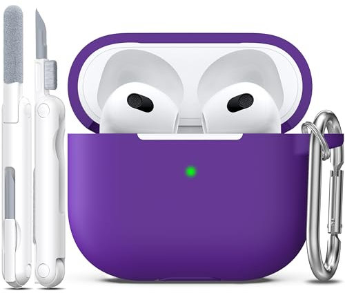 R-fun Compatible with AirPods 3rd Generation 2021 Charging Case Cover, Soft Silicone Protective Case Compatible with Apple Airpod 3 Gen with Cleaner Kit & Keychain,Purple