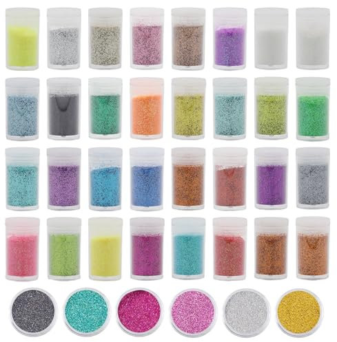 32 Farben Glitzerpulver Set, Glitzer Pulver Glitter Bunte Glitzerpuder zum Basteln Glitzer für Dekoration, Karten, Papier, Masquerade, Nagelkunst