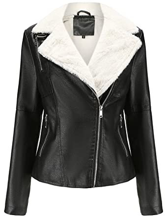 Rumity Damen Jacke Motorrad Lederimitat Stehkragen Mantel Kunstleder Jacke Bikerjacke mit Nieten Reißverschluss für Outdoor Herbst Frühling Damen Jacke Kurzmantel Wolle Damen