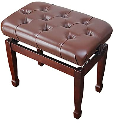 IBOWZ Klavierhocker 10 cm höhenverstellbare Klavierbank, hölzerner Klavierhocker mit weichem Lederkissen und hydraulischem Hebesystem, 55 x 34 x 47–57 cm, Braun, Mahagoni