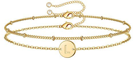 TINGN Gold Armband mit Buchstaben, Zierliche Buchstaben Armbänder Gold Armband mit Buchstaben L Armband Mehrlagige Gliederkette Armbänder Gold Armband Mädchen Personalisiertes Armband Damen Schmuck